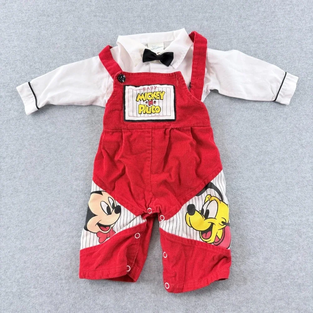 Vintage 1984 Disney Babies Mickey Pluto Red Corduroy Set Newborn 0-6 Months